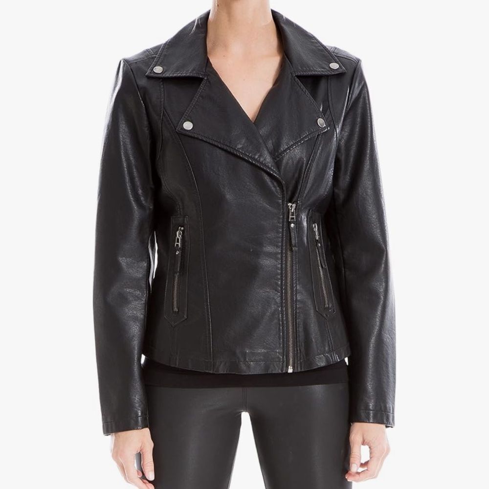 Max Studio Women's Faux Leather Jacket Chocolate Large NWT in packaging
